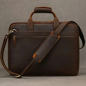 Classic Leather Laptop Messenger with Crossbody & Shoulder Strap Durable Portable Protective Work <b>Bag</b> - Product Image 1