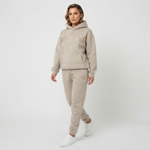 <b>Womens</b> <b>Cream</b> Beige Hoodie Tracksuit Set <b>Fleece</b> Pullover Jogger Pants Matching Casual Activewear Loungewear Outfit Modern - Product Image 1