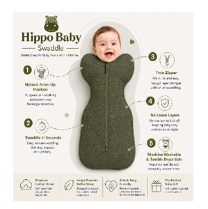 Ergonomic Hippo Baby Swaddle Dark Olive Hip Healthy Baby Sleep Sack Arms Up Design Premium Cotton <b>Comfort</b> - Product Image 1