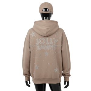 Sudadera con Capucha y Cremallera para Mujer, de Algodón y Poliéster, Color Beige, con Pedrería Brillante, Logotipo Personalizado, Sudadera con Capucha y Cremallera Estilosa - Product Image 2