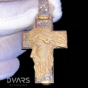 Pendentif Croix de Jésus personnalisé en Moissanite VVS, style Hip Hop, cadeau religieux, bijoux chrétiens en argent sterling plaqué rhodium - Product Image 3
