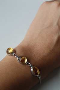 Bracelet en argent sterling 925 avec citrine, 3 pierres ovales, design simple et classique, bijoux en pierres précieuses naturelles, pierre de naissance de novembre - Product Image 5
