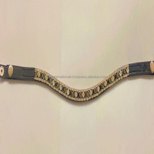 Banda ecuestre de cuero genuino para la frente, alta calidad, con cadena de cristales de 3 filas en muchos colores y tamaños personalizados - Product Image 4