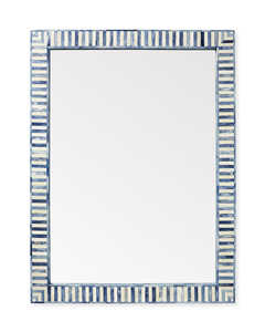 High Quality Bone Inlay Mirror Frame - Handmade Rectangular <b>Wall</b> Mirror - Blue & White <b>Geometric</b> Pattern Luxury Home Decor - Product Image 1