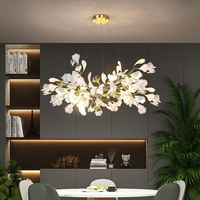 Luminaire suspendu LED en forme de feuille de Ginkgo de style nordique personnalisable, réglable en hauteur, adapté à l'éclairage des tables à manger et aux halls d'hôtels