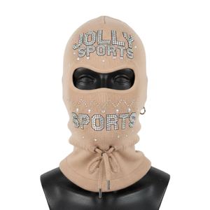 Balaclava en tricot côtelé pour femme, hiver, 280 GSM, mélange de coton et d'acrylique de qualité supérieure, couleur nude, logo personnalisé en strass - Product Image 1