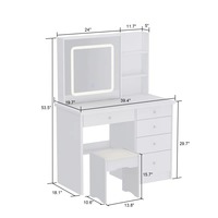 Meubles de chambre à coucher modernes, blancs, élégants, de haute qualité, en bois grainé, coiffeuse avec miroir éclairé, 5 tiroirs
