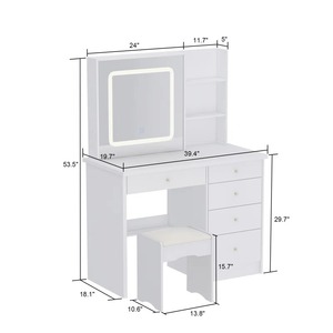 Muebles de Dormitorio Modernos Blancos Elegantes de <span class=keywords><strong>Alta</strong></span> Calidad con Acabado de Madera, Tocador con Espejo Iluminado y 5 Cajones - Product Image 5