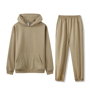 Dos piezas deporte gimnasio algodón pulóver Joggers pantalones de chándal liso de gran tamaño de los hombres sudaderas con capucha conjunto de chándales - Product Image 5