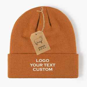 Hombres Mujeres Cálido Invierno Gorros de punto 50% Gorros de lana merino con bordado - Product Image 3