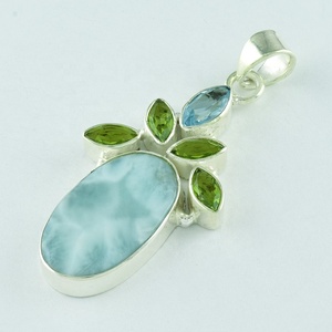 Colgante de Plata de Ley 925, joyería Larimar Peridot, piedra de Topacio Azul, chapado en oro, diseño de Cruz religiosa Vintage, regalo perfecto - Product Image 2