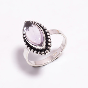 Anillo fino de piedras preciosas de amatista de corte Marquesa de estilo clásico de Plata de Ley 925 para bodas, compromisos, fiestas de aniversarios - Product Image 1