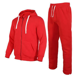 <b>Red</b> Hooded <b>Fleece</b> Tracksuit Factory Price OEM Casual Jogging Suit for Workout Streetwear Daily Wear Set with Custom Logo - Product Image 1