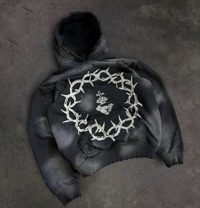 Sweat à capuche imprimé bouffant sur mesure Streetwear lavage à l'acide survêtement pantalon de survêtement évasé et ensembles de sweat à capuche court à capuche pour hommes - Product Image 6