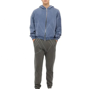 Logo personnalisé pour hommes Vintage Washed Blank 100% Cotton Terry Fleece Heavyweight Zip Up Hoodie - Product Image 4