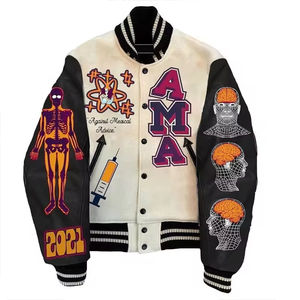 High Quality <b>Vintage</b> Winter and Fall Men's Leather Sleeve <b>Jackets</b> Baseball <b>Varsity</b> Letterman Patch Embroidery <b>Jacket</b> Men - Product Image 3