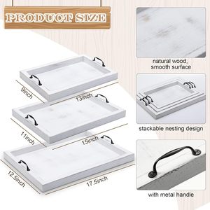 3 pièces de plateaux de service rustiques en bois avec poignées Plateaux de service de nourriture de ferme Plateaux de nourriture en bois vintage Plateaux de service - Product Image 3