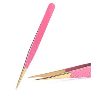 Pinces à épiler professionnelles en forme de L pour extensions de cils 3D, revêtement en poudre rose, outils incurvés pour l'application de volume - Product Image 3