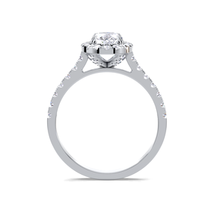 Bague de fiançailles en diamant ovale 1,53 carat avec double halo, en or jaune, blanc et rose 9K, tige pavée, bague de mariée - Product Image 4