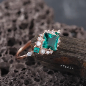 6 mm princesa corte laboratorio cultivado Esmeralda 10K anillo de oro sólido princesa forma verde esmeralda anillo hecho a mano Tono de Metal personalizado/pureza - Product Image 2