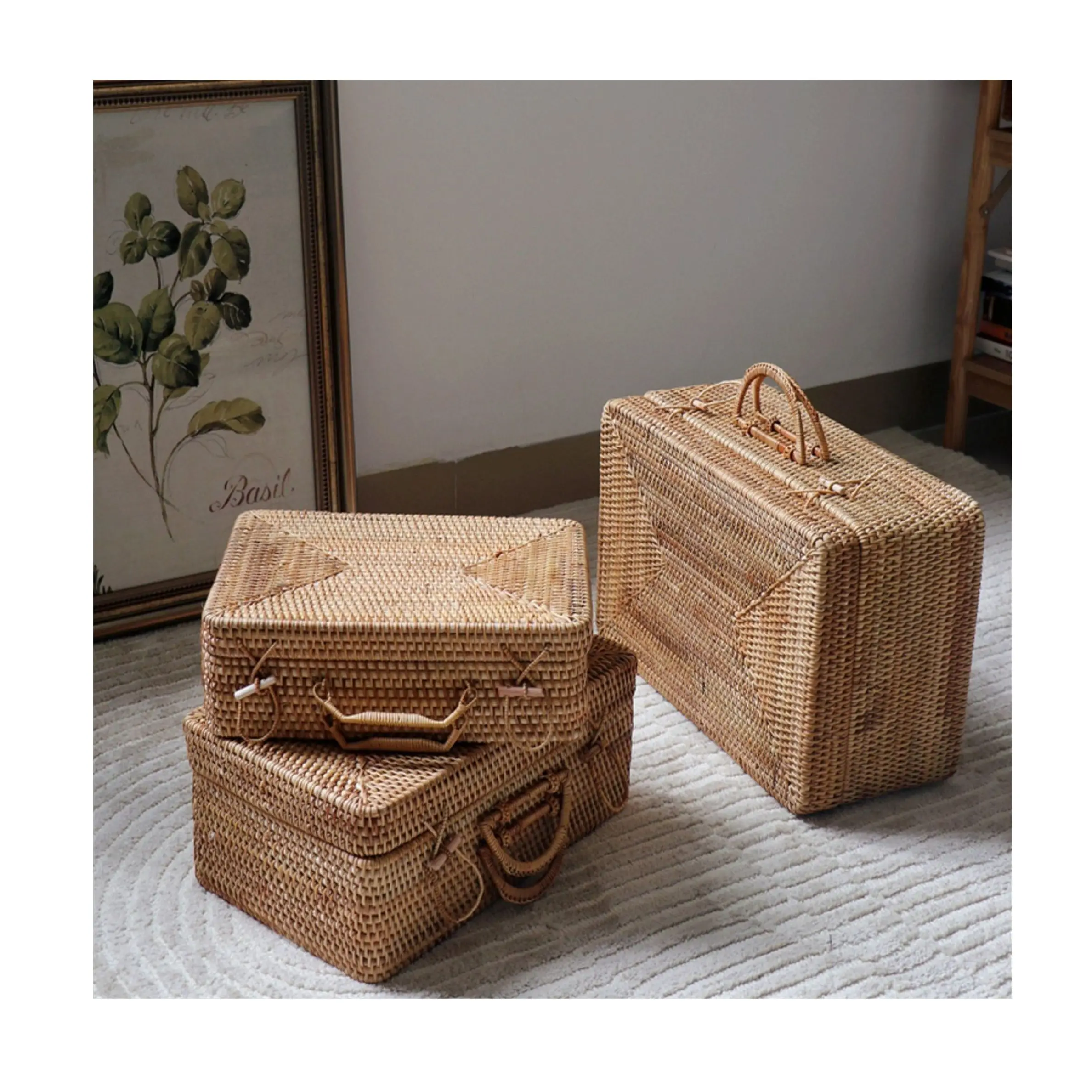 Custom sizes rattan suitcase handmade suitcases large luggage with handle excellent quality private brand accepted