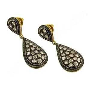 Boucles d'oreilles pendantes de luxe pour femme Art Palace, en pierre naturelle taille poire, plaqué or massif 18 carats, certifiées GIA, bijoux de mariage - Product Image 2