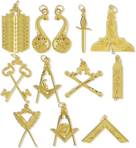 Masonic Blue Lodge Officer Collar Jewels (Gold) Set of 12 Pieces - Official Regalia for Lodge Leadership - Product Image 1