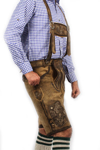 Authentic Traditional Bavarian Style Trachten <b>Short</b> Lederhosen for <b>Men</b> Real Shaded Brown Genuine Leather Product - Product Image 4