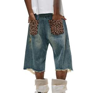 กางเกงยีนส์ทรงหลวมแนววินเทจฮิปฮอปมีลายเสือดาวปะต่อแนวสตรีทกางเกงยีนส์ซักออกแบบได้ตามต้องการ - Product Image 2