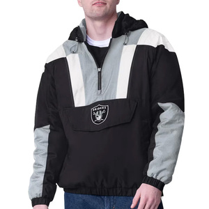Top Embroidered Half-Zip Pullover Jacket Winter Baggy Style Football Windbreaker Jacket with Appliques OEM Service for USA Teams - Product Image 1