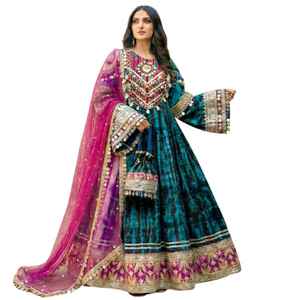 Heritage-Inspired Linen Long Sleeve Ruffles Afghan Kuchi Dress Vintage Patterns Ethnic Style Tribal Embroidery Flared <b>Skirt</b> - Product Image 1