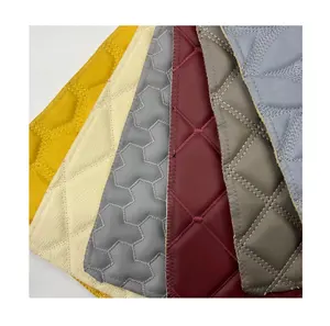 Hot Sale Diamond Stitching Synthetic Designer PVC Leather, Embroider Customized Artificial Leather Car Upholstery