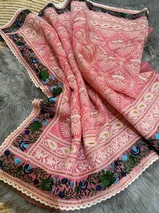 Saree en soie organza pure de créateur Broderie de style pakistanais moderne Tenue de fête de mariage traditionnelle de haute qualité Fonctions formelles - Product Image 6