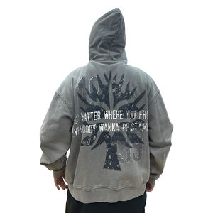 Custom Distressed Washed <b>Thick</b> Cotton Vintage Zip up Hoodies Custom Screen Printing Heavyweight Sun-faded Rhinestone <b>Men</b> <b>Hoodie</b> - Product Image 5