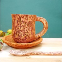Tasses à thé en bois de coco à prix avantageux, tasses à café les plus vendues, gobelets en bois de coco jetables avec couvercle et ensemble de tasses