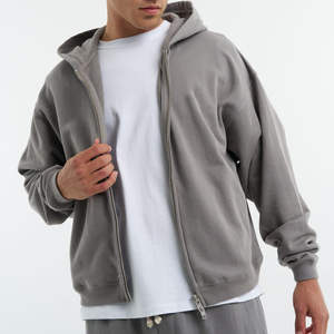 Sudadera con Capucha Extra Grande para Hombre, 100% Algodón, Estampado Invernal Personalizado, Gruesa, con Doble Cremallera, Funcional, Térmica, Hombros Caídos, Color Sólido - Product Image 3