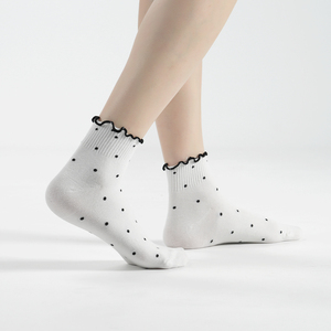 Calcetines de Algodón Ecológicos para Mujer, Diseño de Lunares, Color Pastel, Diseño con Volantes, Calcetines Coreanos para Uso Diario, Kikiya - Product Image 2