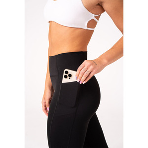 Dernier legging noir à poches NKD avec logo personnalisé ceinture profilée à pli haut Nouveau leggings de gym à la mode pour femmes - Product Image 6