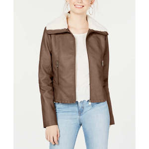 For Peanuts Beige Small Size Faux <b>Fur</b>-Collar Moto <b>Jacket</b> Coffee Shop Juniors Corduroy Bomber Style Sheep Skin Autumn Solid - Product Image 1