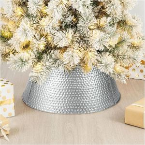 Collar de árbol de Navidad de hierro plateado martillado, soporte clásico para árbol, decoración elegante inspirada para el hogar, Año Nuevo, fiesta de Navidad - Product Image 2