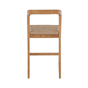Chaise de bar moderne en teck massif avec accoudoirs incurvés et siège tressé à la main pour bar à domicile, café, îlot de cuisine, utilisation en hôtellerie - Product Image 6