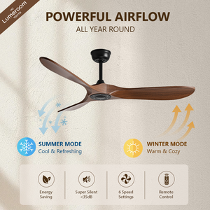 Ventilador de Techo de Madera Sólida de 42 Pulgadas Sin Luz, con Diseño de 3 Aspas, Control Remoto, Motor DC Silencioso para Dormitorio - Product Image 2
