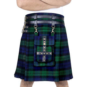 Kilts Utilitarios Ajustables de Tartán Negro de 16 oz para Hombre con Bolsillo Frontal Desmontable al por Mayor - Product Image 3