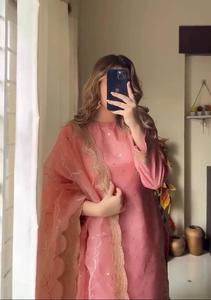 Lancement d'un costume de style lourd Collection de costumes lourds Roman Silk Heavy Sequence Embroidery Work Top & Palazzo With Organza Dupatta - Product Image 2