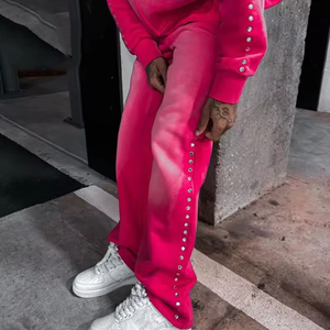 Pantalones Deportivos Vintage Personalizados para Hombre, Pantalones Lavados con Pedrería Lateral, Pantalones Cargo Holgados de Algodón Francés para Hombre - Product Image 2