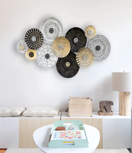 <b>Set</b> <b>of</b> <b>3</b> geometric metal <b>wall</b> decor, rhombus frames with green and gray circle accents, available at wholesale prices. - Product Image 3