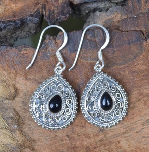Handmade Classical Earrings 925 <b>Solid</b> <b>Silver</b> Jewelry For Women 925 Sterling <b>Silver</b> Black Onyx Gemstone Boho Style Earrings - Product Image 3