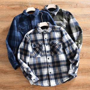 <b>Mens</b> Fleece Plaid <b>Shirts</b> Jacket Winter Casual Long Sleeve <b>Flannel</b> <b>Shirt</b> <b>Men</b> Vintage <b>Shirt</b> Button Up motorcycle style jacket - Product Image 1