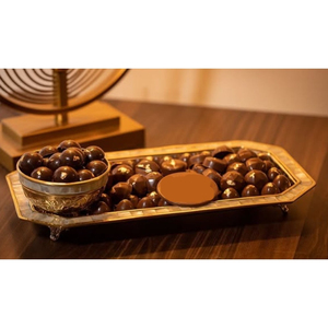 Deluxe Quality Gold Metal Round Chocolate Tray Hotel Table <b>Top</b> Chocolate Sweets Serving Tray Handcrafted For Special Occasions - Product Image 1