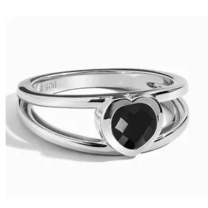 Western Union 925 Sterling Zilveren Edelsteen Hart Belofte Liefde Sieraden Ring Hartvormige Natuurlijke Zwarte Onyx Ringmaten 4-13